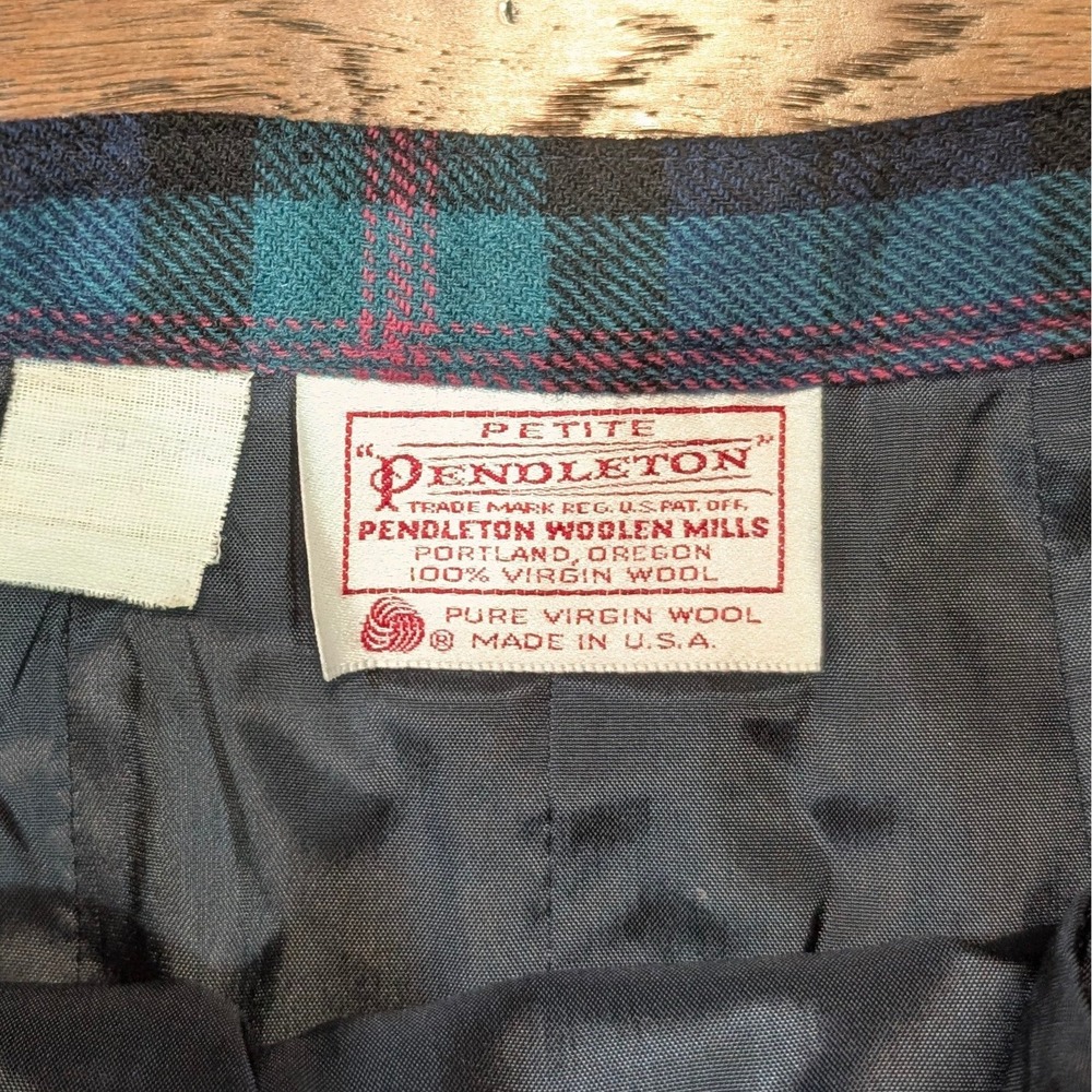 Vintage Petite Pendleton Plaid Wool Skirt Blue Green Pink Made in USA Midi 24W - Picture 3 of 8